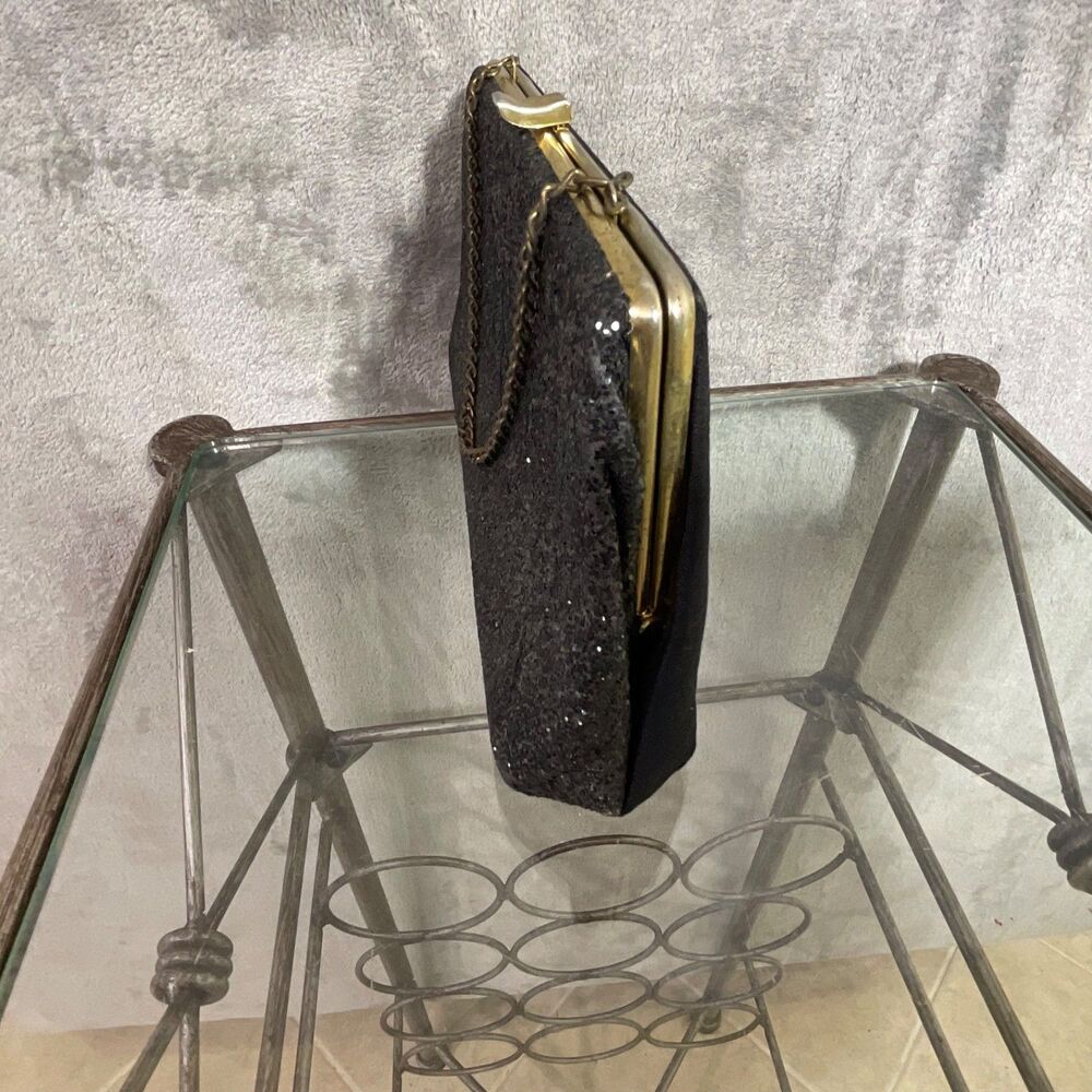 Vintage Beaded Glitter Sparkle Evening Clutch Bag Purse Black about 9”X 5” - Picture 4 of 7